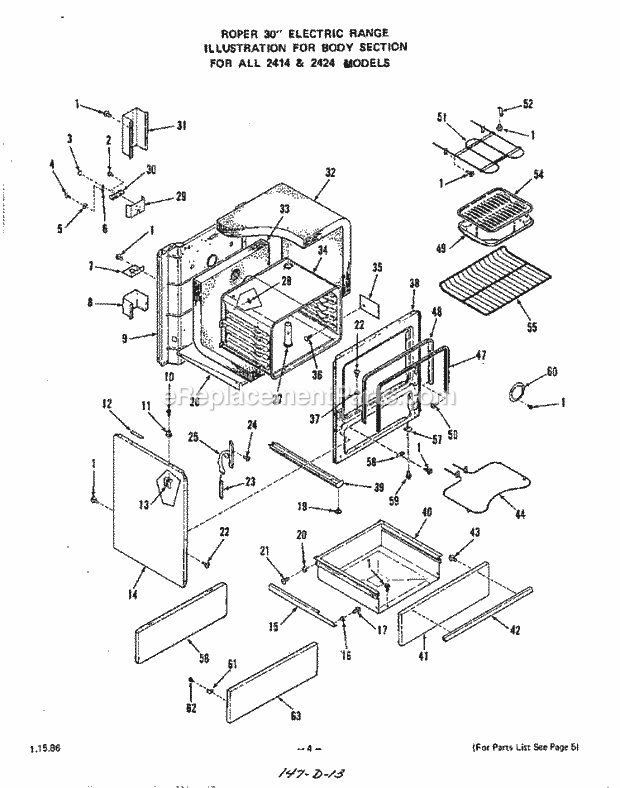 Whirlpool 2414^1A Electric Range Body Diagram