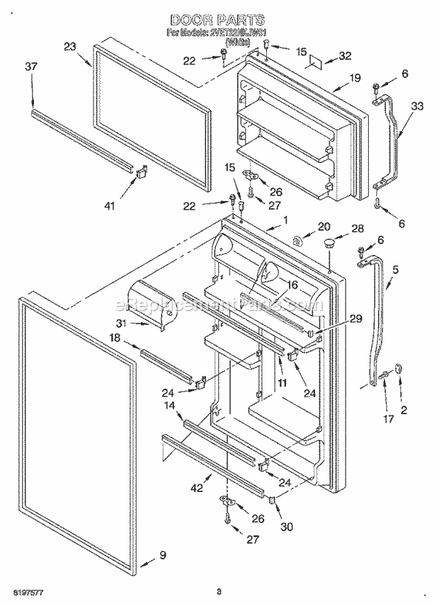 Whirlpool 2VET22NKJW01 Top Freezer Top-Mount Refrigerator Door Diagram