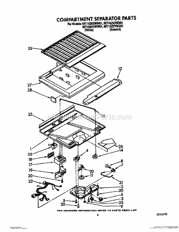 Whirlpool 3ET16ZKYWW01 Refrigerator Compartment Separator Diagram