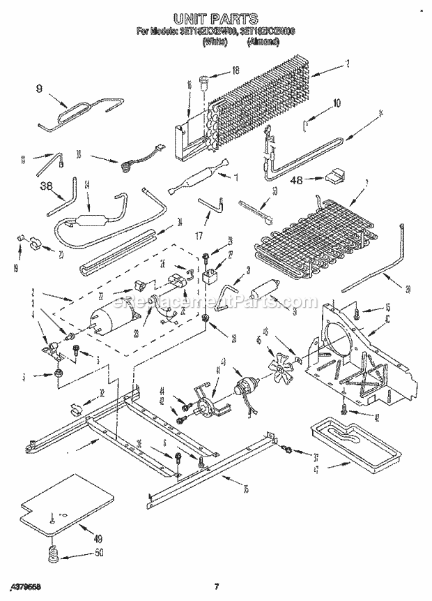 Whirlpool 3ET18ZKXBN00 Top Freezer Refrigerator Unit Diagram