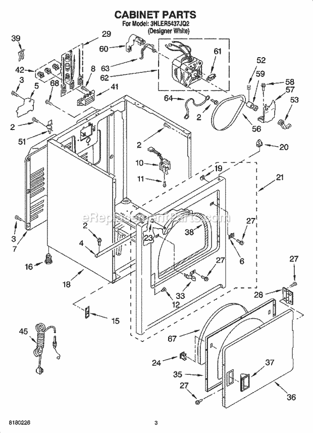 Whirlpool 3HLER5437JQ2 Residential Dryer Cabinet Parts Diagram