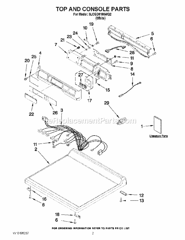 Whirlpool 3LCGD9100WQ2 Semi-Pro Gas Dryer Top and Console Parts Diagram