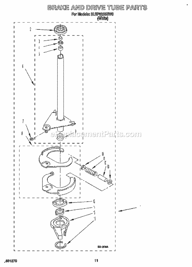 Whirlpool 3LSP8255BW0 Washer Brake and Drive Tube Diagram