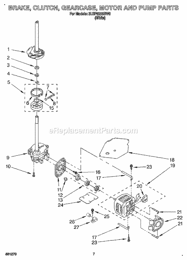 Whirlpool 3LSP8255BW0 Washer Brake, Clutch, Gearcase, Motor & Pump Diagram