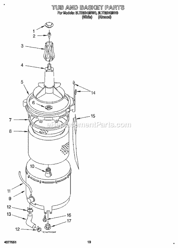 Whirlpool 3LTE5243BN0 Washer/Dryer Combo Laundry System Tub and Basket Diagram