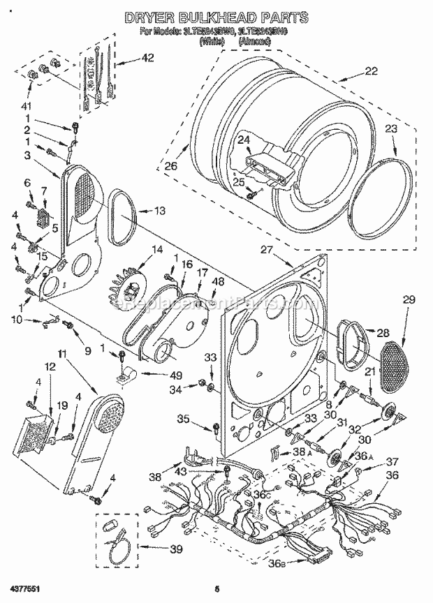 Whirlpool 3LTE5243BN0 Washer/Dryer Combo Laundry System Dryer Bulkhead Diagram