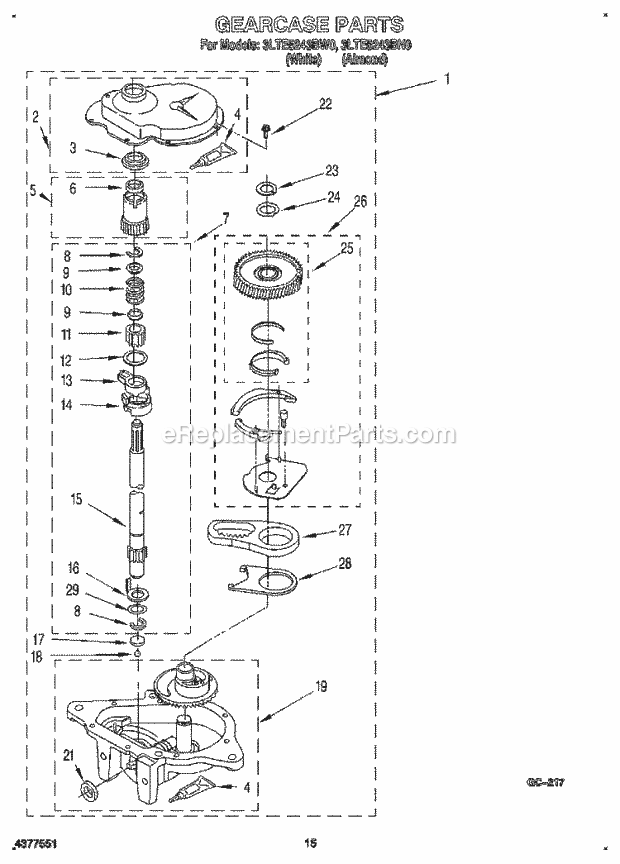 Whirlpool 3LTE5243BN0 Washer/Dryer Combo Laundry System Gearcase Diagram