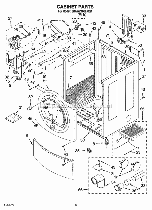 Whirlpool 3RAWZ480EMQ1 Residential Dryer Cabinet Parts Diagram