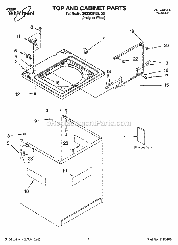 Whirlpool 3RGSC9455JQ6 Residential Washer Top and Cabinet Parts Diagram