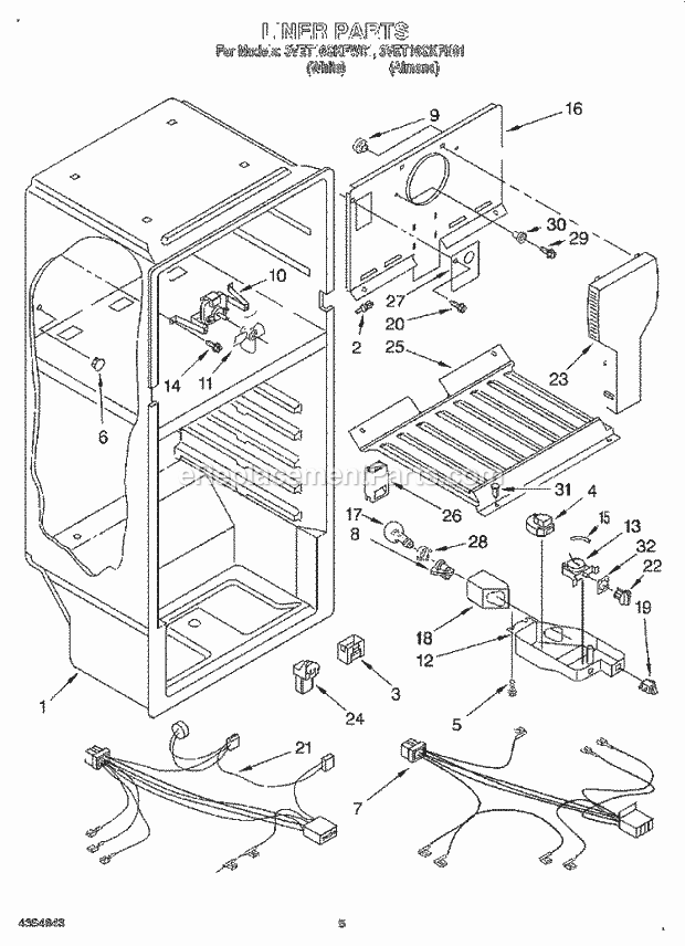 Whirlpool 3VET16GKFN01 Top Freezer Refrigerator Liner, Lit/Optional Diagram