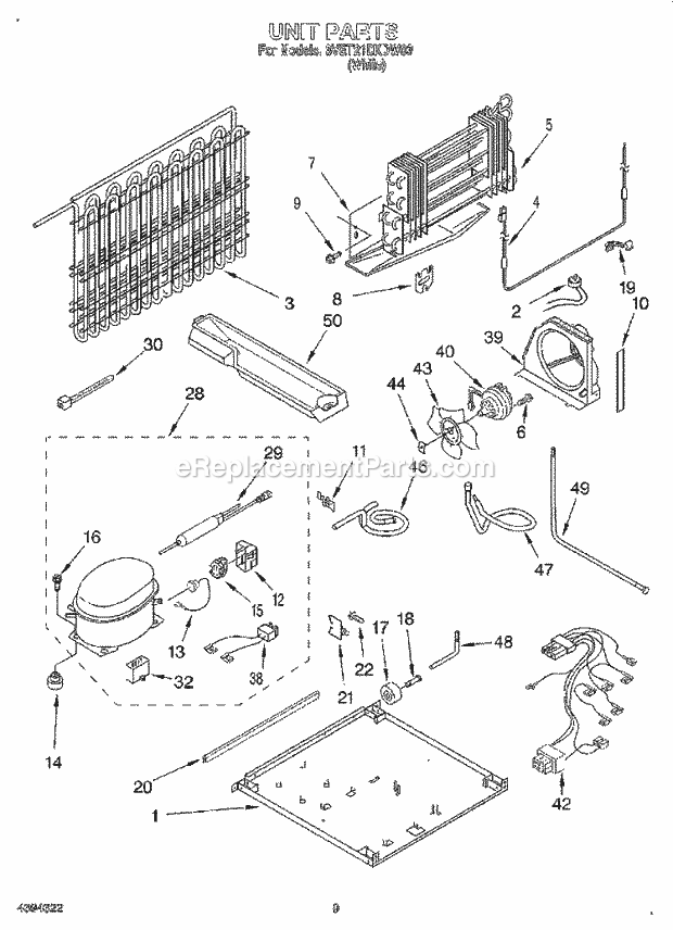 Whirlpool 3VET21DKDW03 Top Freezer Refrigerator Unit Diagram