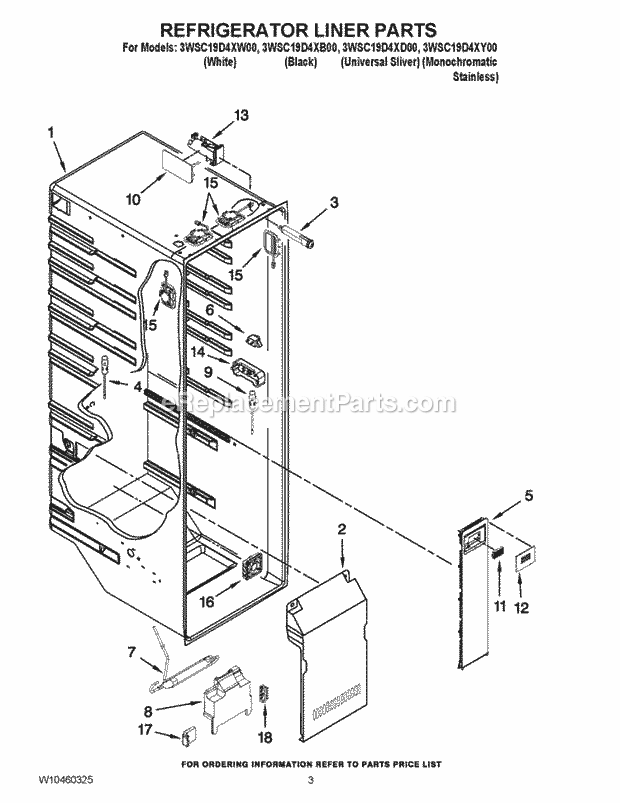 Whirlpool 3WSC19D4XB00 Refrigerator Refrigerator Liner Parts Diagram