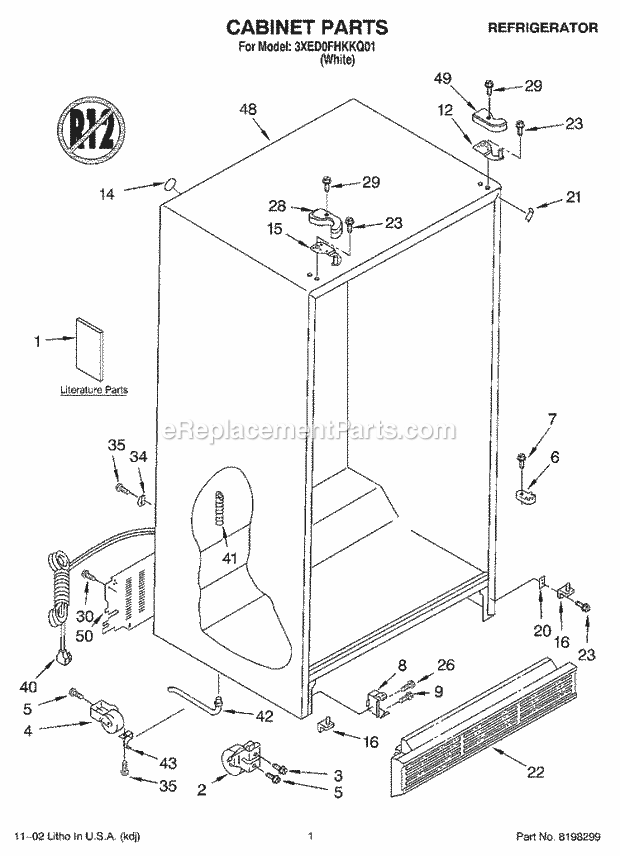 Whirlpool 3XED0FHKKQ01 Refrigerator Cabinet, Literature Diagram