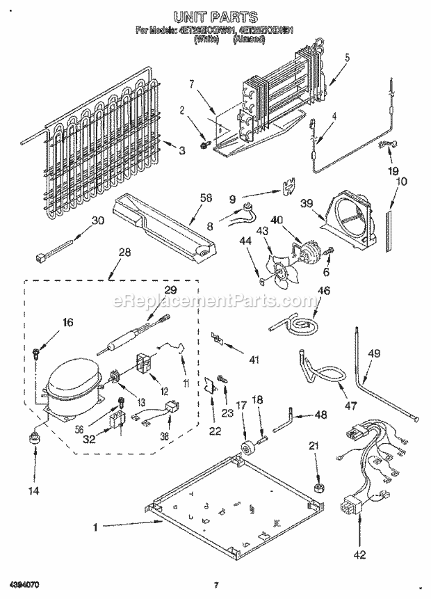 Whirlpool 4ET20ZKXDN01 Top Freezer Refrigerator Unit Diagram