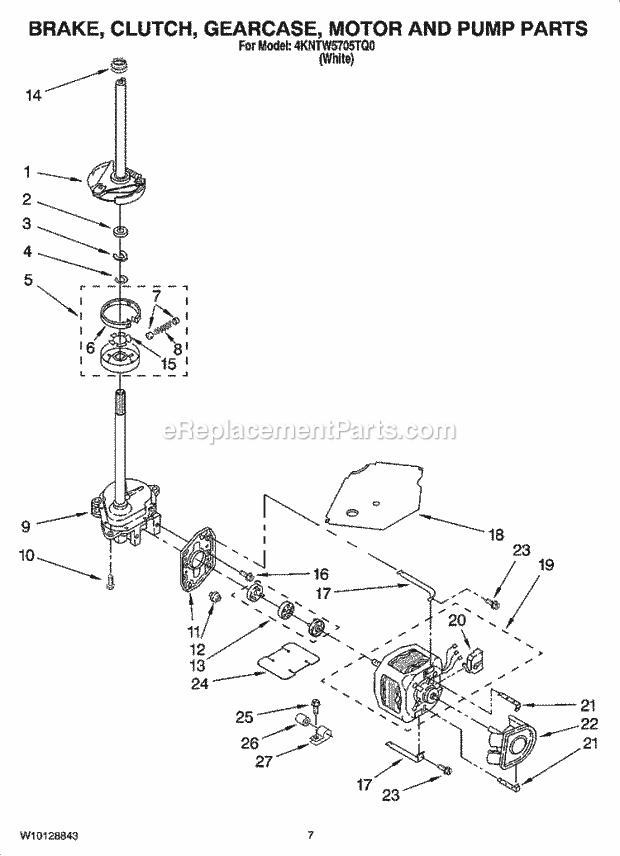 Whirlpool 4KNTW5705TQ0 Washer Brake, Clutch, Gearcase, Motor and Pump Parts Diagram