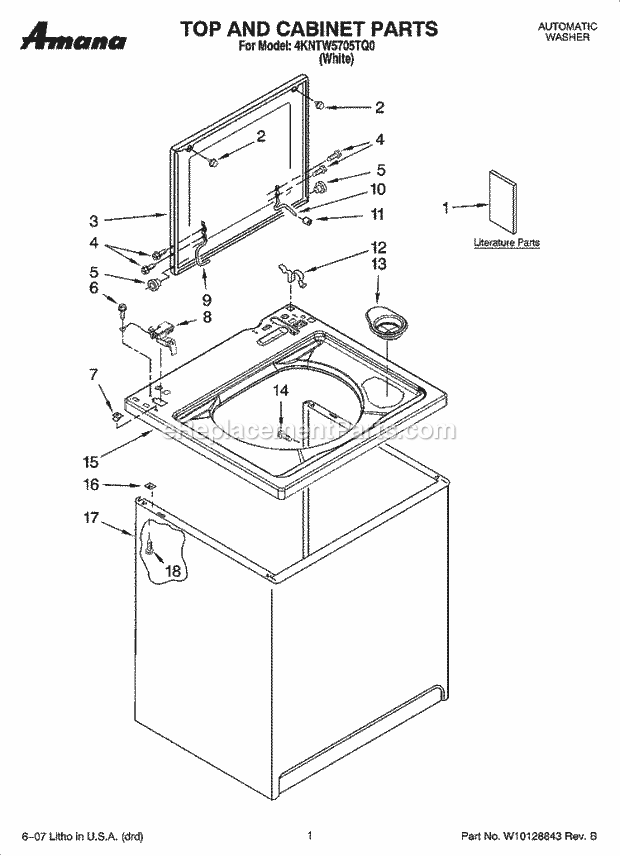 Whirlpool 4KNTW5705TQ0 Washer Top and Cabinet Parts Diagram