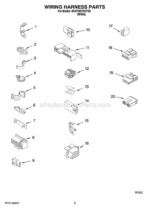 Whirlpool 4KNTW5705TQ0 Washer Wiring Harness Parts Diagram