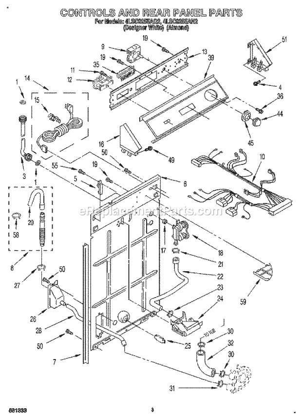 Whirlpool 4LSC9255AN2 Washer Controls and Rear Panel Diagram