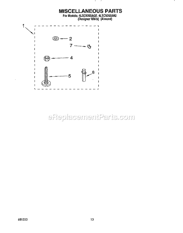 Whirlpool 4LSC9255AN2 Washer Miscellaneous, Lit/Optional Diagram