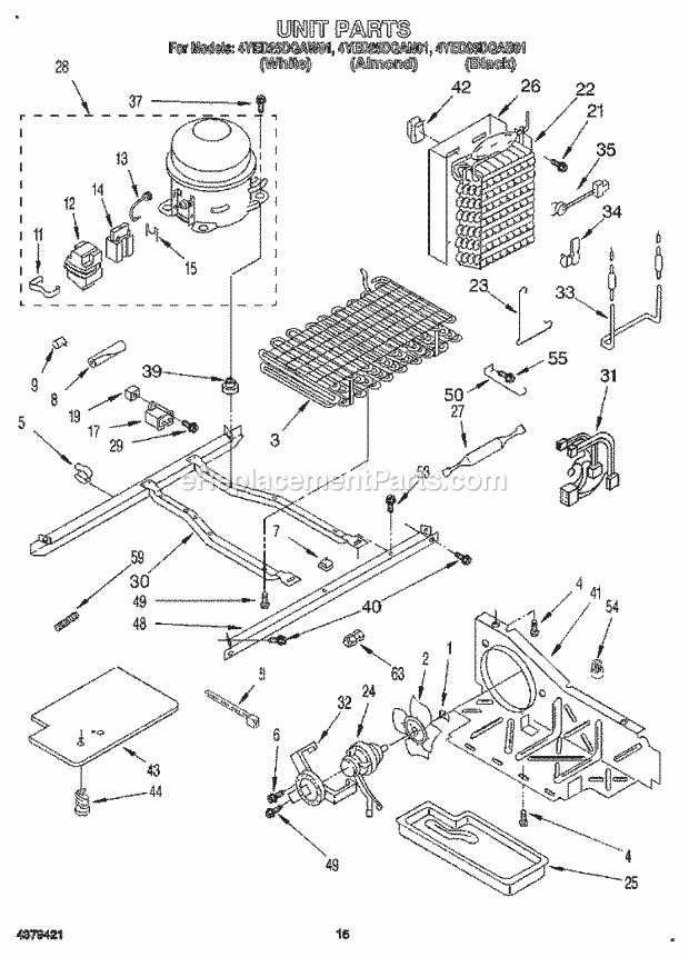 Whirlpool 4YED25DQAB01 Side-By-Side Refrigerator Unit Diagram