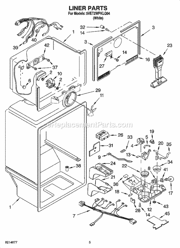 Whirlpool 5VET2WPKLQ04 Top Freezer Top-Mount Refrigerator Liner Parts Diagram