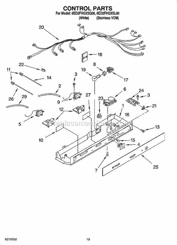 Whirlpool 6ED2FHGXSL00 Side-By-Side Refrigerator Control Parts, Optional Parts (Not Included) Diagram