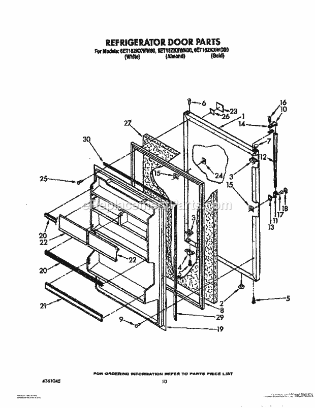 Whirlpool 6ET16ZKXWW00 Top Freezer Refrigerator Refrigerator Door Diagram