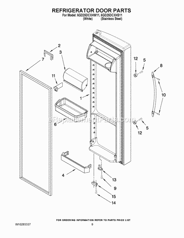 Whirlpool 6GD25DCXHS11 Side-By-Side Refrigerator Refrigerator Door Parts Diagram