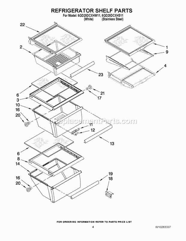 Whirlpool 6GD25DCXHS11 Side-By-Side Refrigerator Refrigerator Shelf Parts Diagram