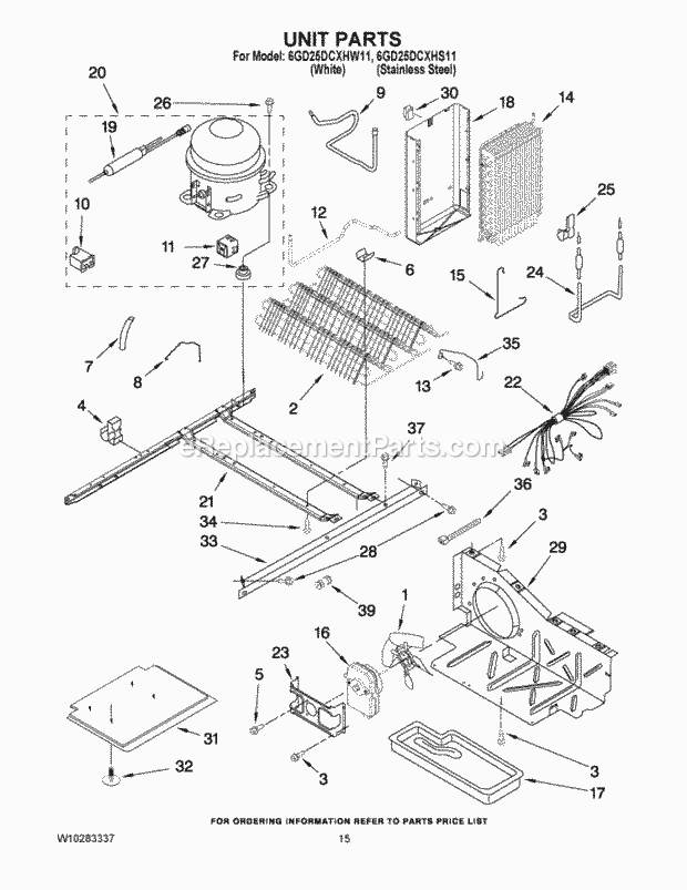 Whirlpool 6GD25DCXHS11 Side-By-Side Refrigerator Unit Parts Diagram