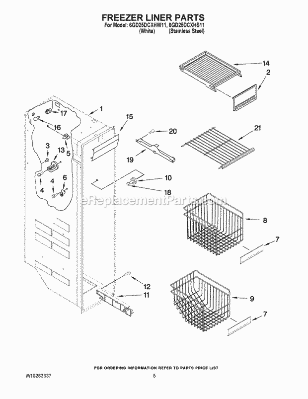 Whirlpool 6GD25DCXHS11 Side-By-Side Refrigerator Freezer Liner Parts Diagram