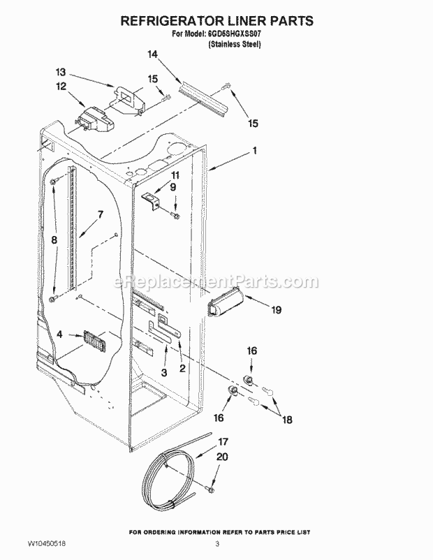 Whirlpool 6GD5SHGXSS07 Side-By-Side Refrigerator Refrigerator Liner Parts Diagram