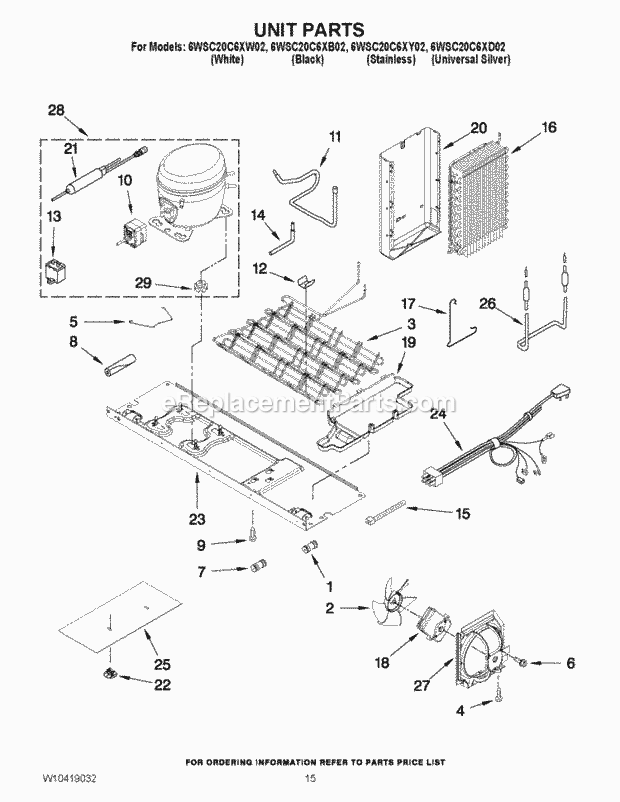 Whirlpool 6WSC20C6XD02 Side-By-Side Refrigerator Unit Parts Diagram