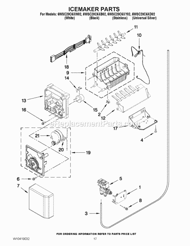 Whirlpool 6WSC20C6XD02 Side-By-Side Refrigerator Icemaker Parts Diagram