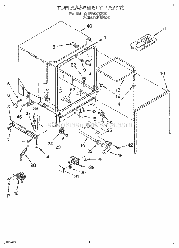 Whirlpool 7DP840CWDB0 Dishwasher Tub Assembly Diagram