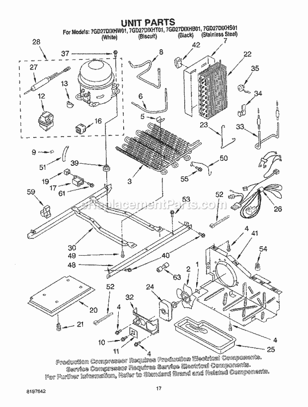 Whirlpool 7GD27DIXHW01 Side-By-Side Refrigerator Unit Diagram