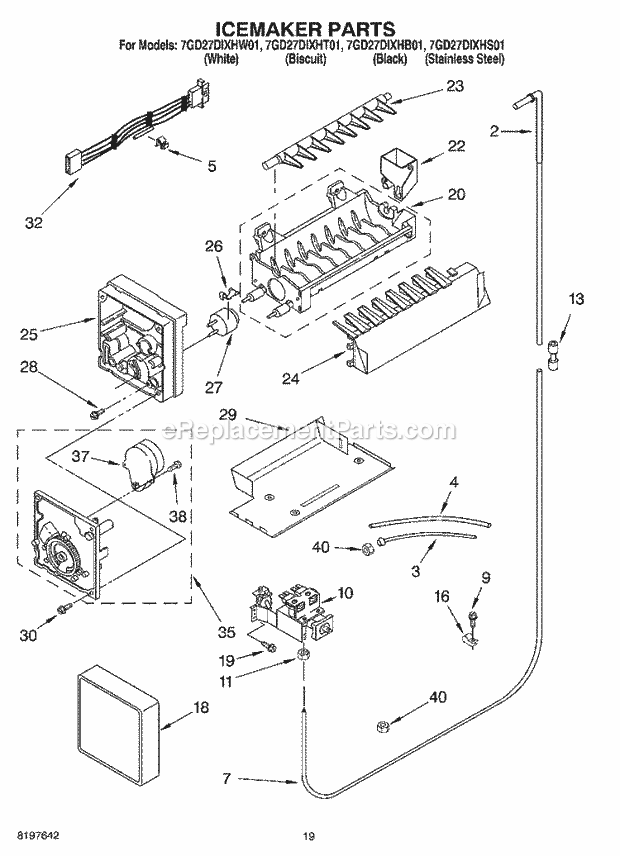 Whirlpool 7GD27DIXHW01 Side-By-Side Refrigerator Ice Maker, Optional Diagram