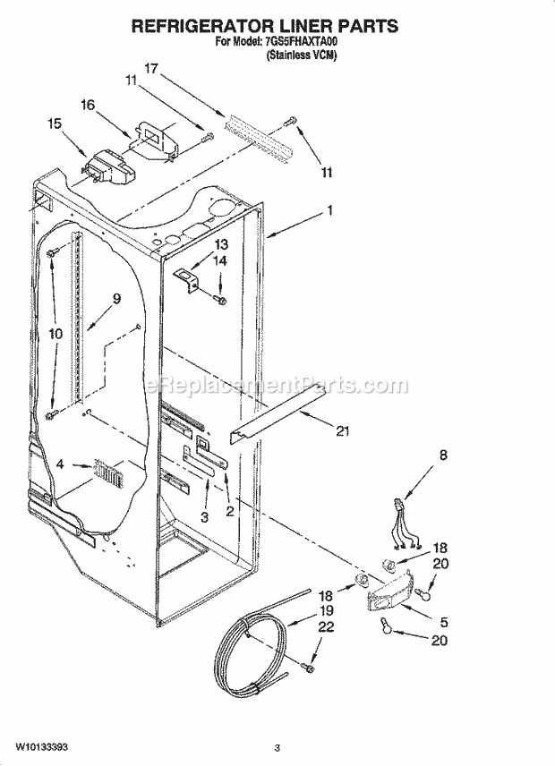 Whirlpool 7GS5FHAXTA00 Side-By-Side Refrigerator Refrigerator Liner Parts Diagram