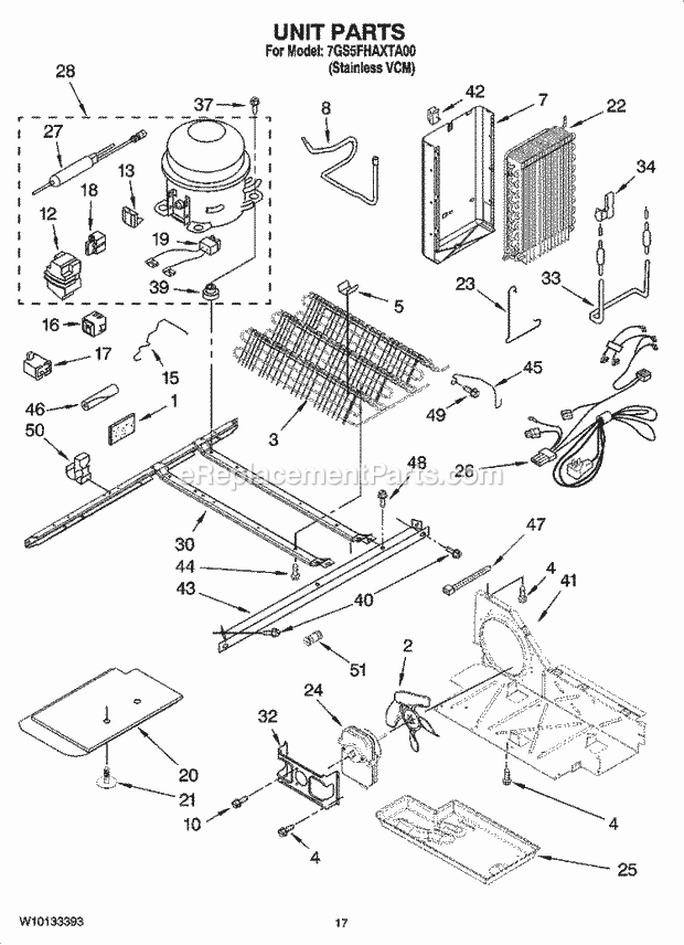 Whirlpool 7GS5FHAXTA00 Side-By-Side Refrigerator Unit Parts Diagram