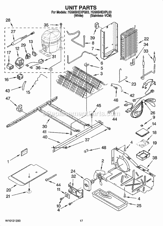 Whirlpool 7GS6SHEXPL03 Side-By-Side Refrigerator Unit Parts Diagram