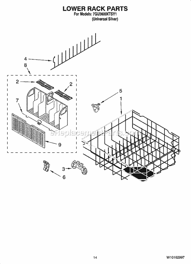 Whirlpool 7GU3600XTSY1 Dishwasher Lower Rack Parts, Optional Parts (Not Included) Diagram