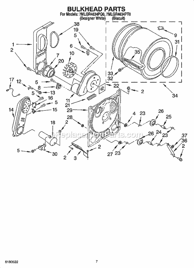 Whirlpool 7MLGR4634PT0 Residential Dryer Bulkhead Parts, Optional Parts (Not Included) Diagram