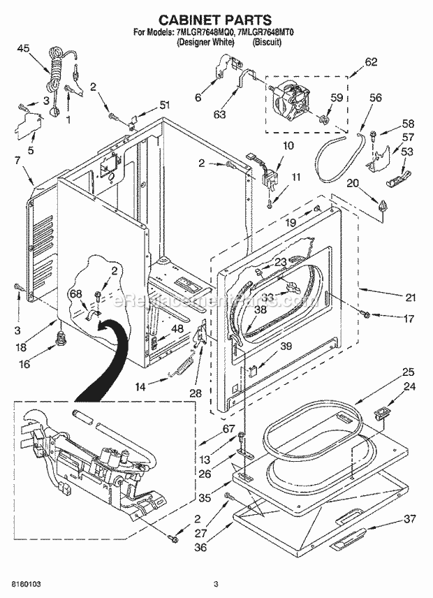 Whirlpool 7MLGR7648MT0 Residential Dryer Cabinet Parts Diagram