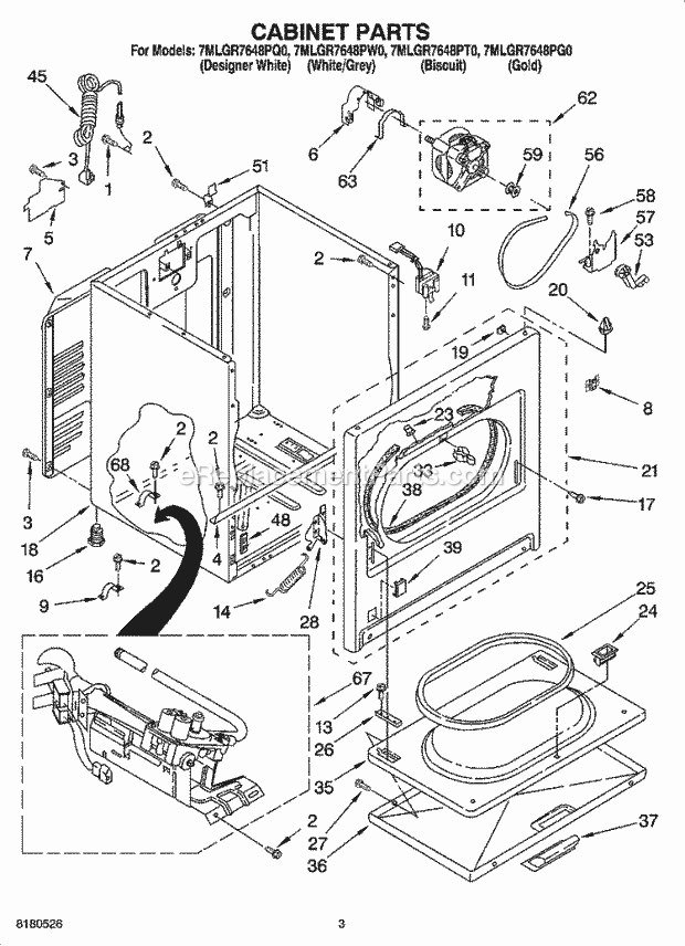 Whirlpool 7MLGR7648PQ0 Residential Dryer Cabinet Parts Diagram