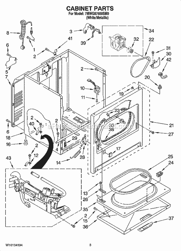 Whirlpool 7MWG87600SM0 Residential Dryer Cabinet Parts Diagram