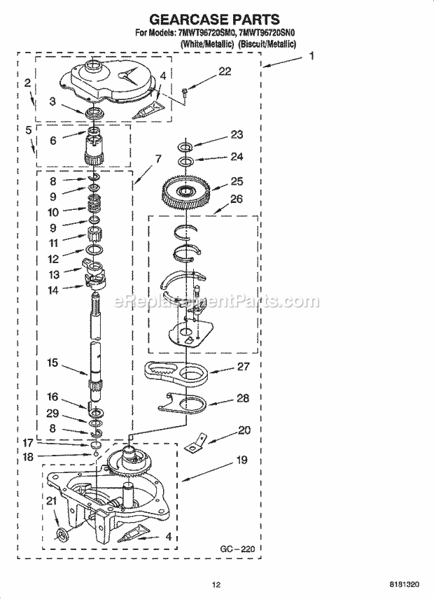 Whirlpool 7MWT96720SM0 Residential Washer Gearcase Parts, Optional Parts (Not Included) Diagram