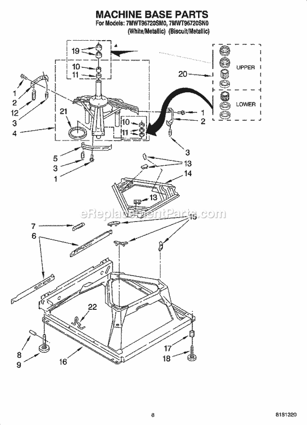 Whirlpool 7MWT96720SM0 Residential Washer Machine Base Parts Diagram