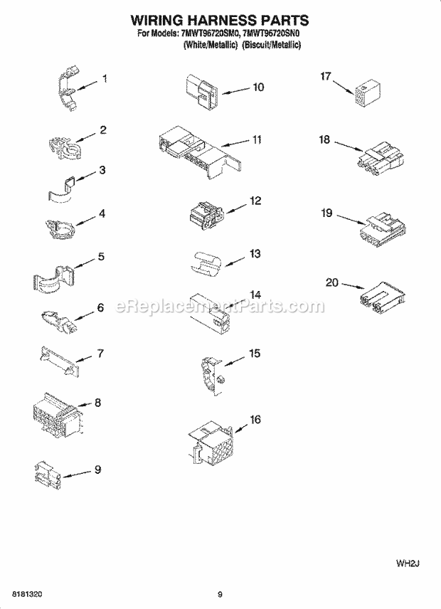 Whirlpool 7MWT96720SM0 Residential Washer Wiring Harness Parts Diagram