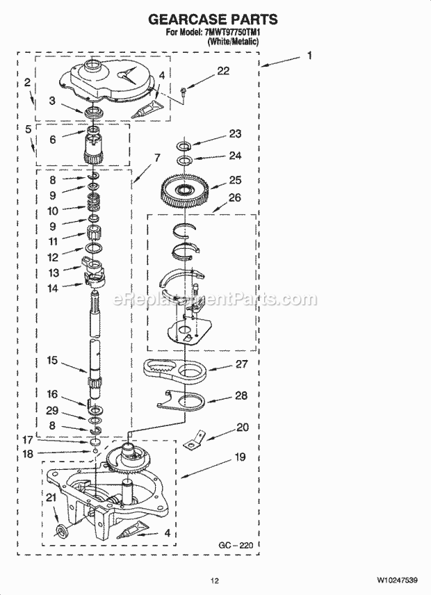 Whirlpool 7MWT97750TM1 Residential Washer Gearcase Parts, Optional Parts (Not Included) Diagram