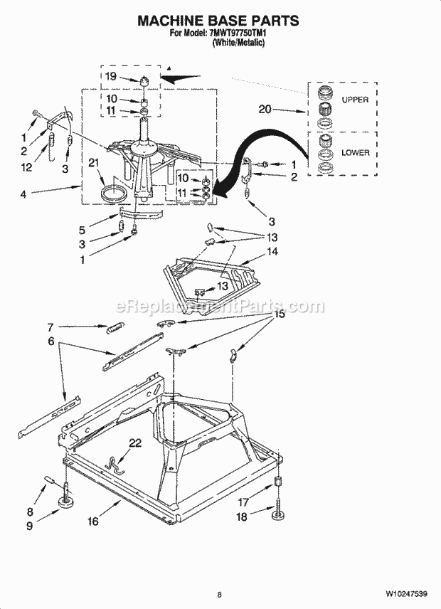 Whirlpool 7MWT97750TM1 Residential Washer Machine Base Parts Diagram
